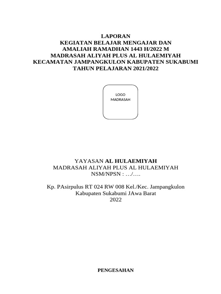 Sampul Laporan Amaliah Ramadhan 1443 H Pdf