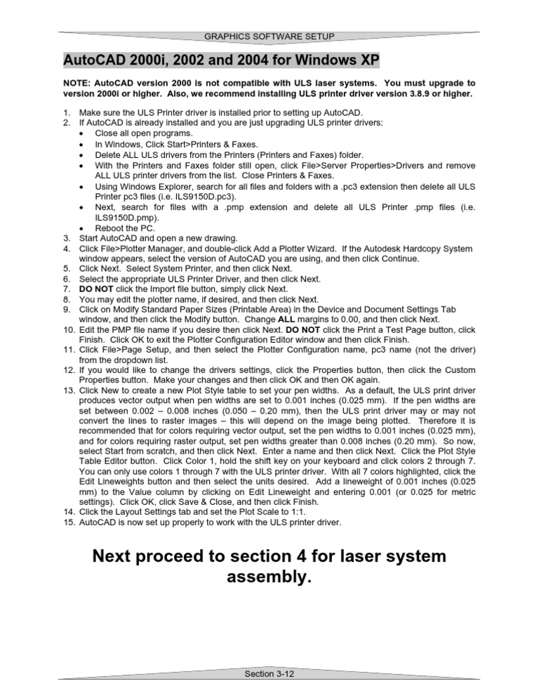 AutoCAD 2000i Setup for ULS Printers | PDF | Auto Cad | Printer (Computing)