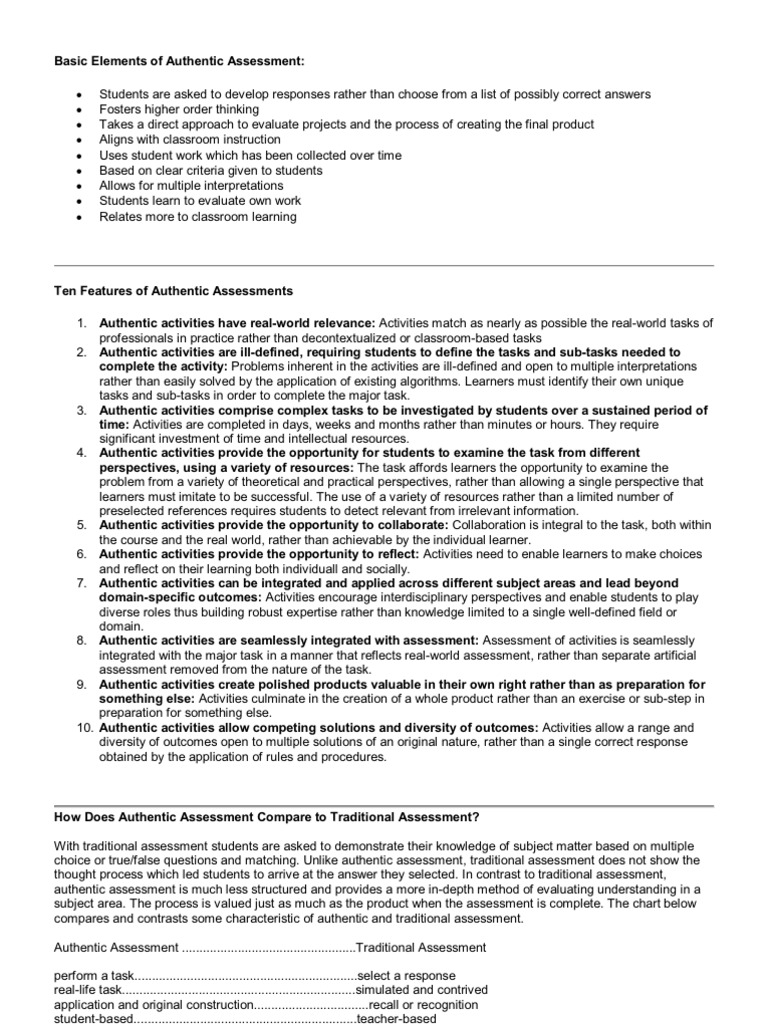 Authentic Classroom Assessment Criteria | PDF | Educational Assessment ...