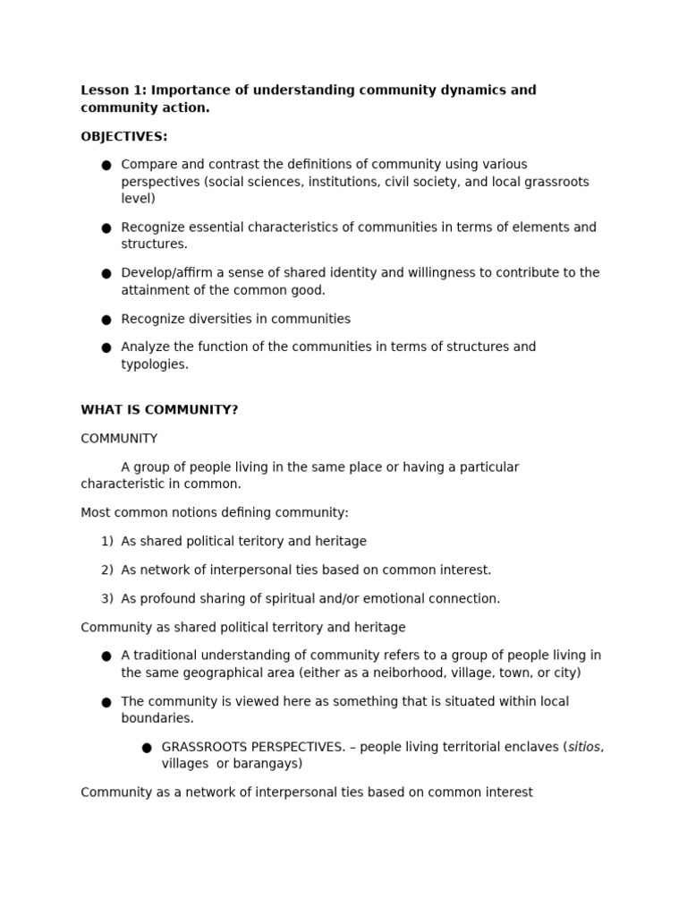 Understanding Community Dynamics And Action Pdf Community Society