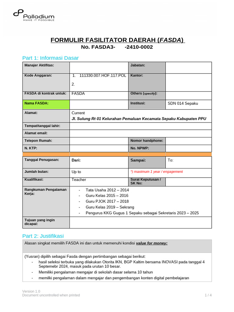 Formulir FASDA untuk Otorita IKN | PDF | Karier & Perkembangan ...