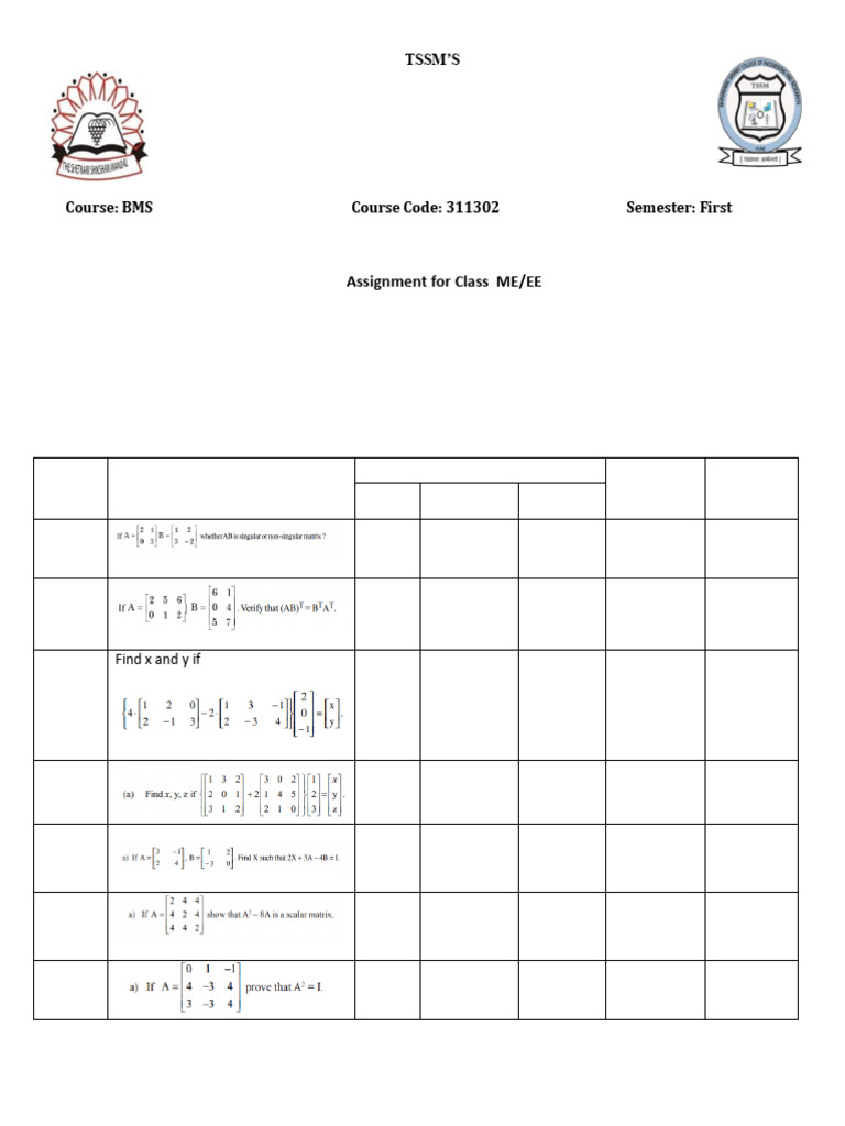 Assignment 2 Matrices | PDF | Matrix (Mathematics) | Mathematical Concepts