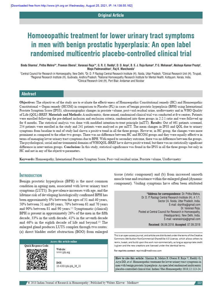 Homoeopathic Treatment For Lower Urinary Tract Symptoms in Men Wi | PDF ...