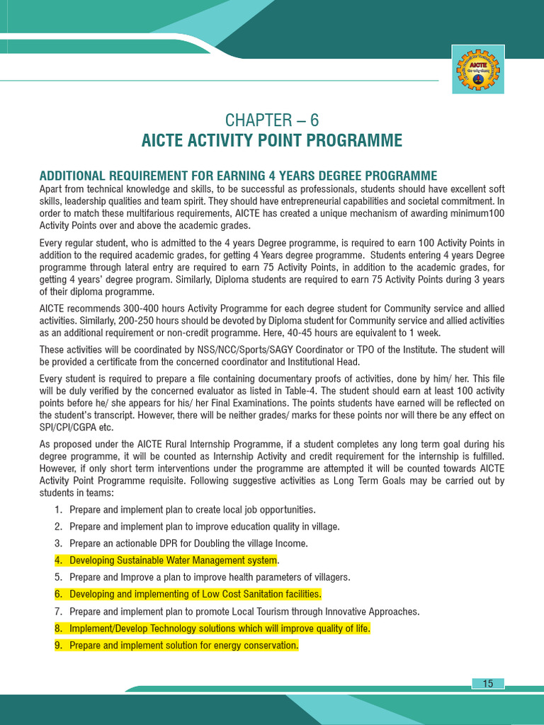 AICTE Activity Points Requirements | PDF | Diploma | Economies