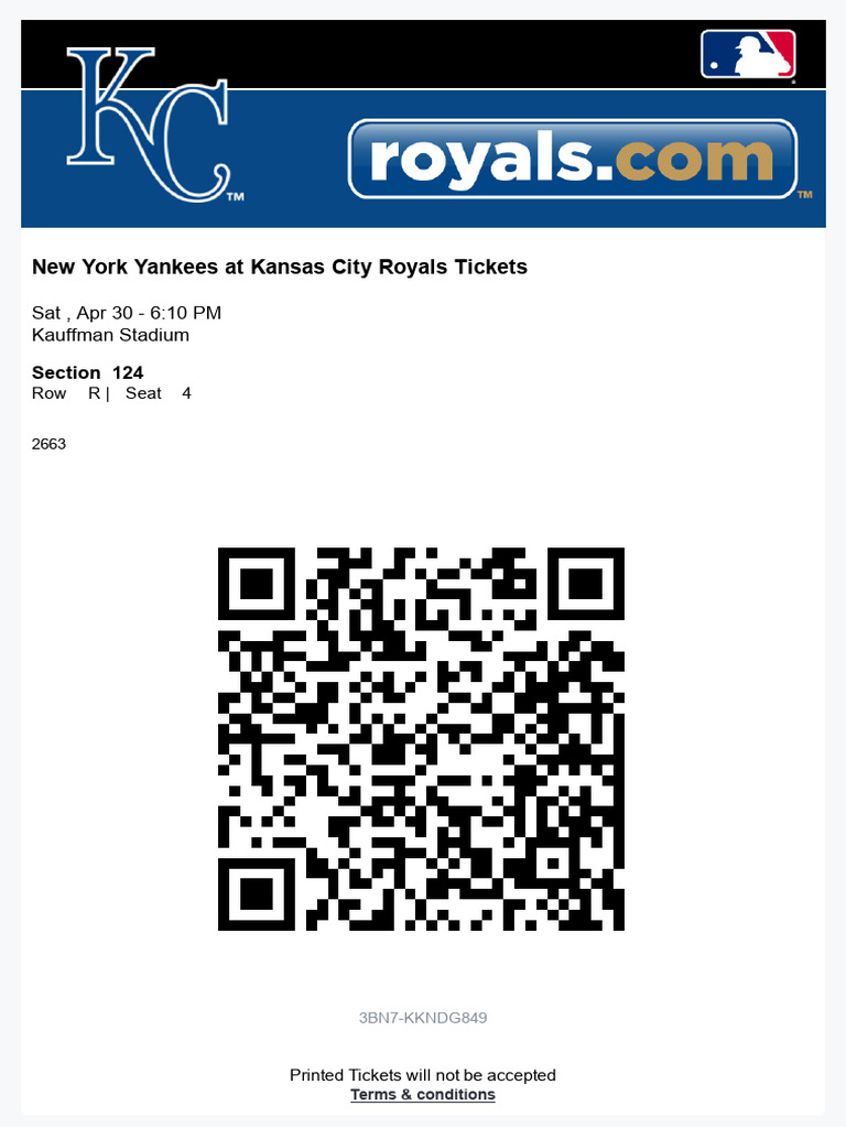 Yankees vs Royals Tickets April 30 | PDF