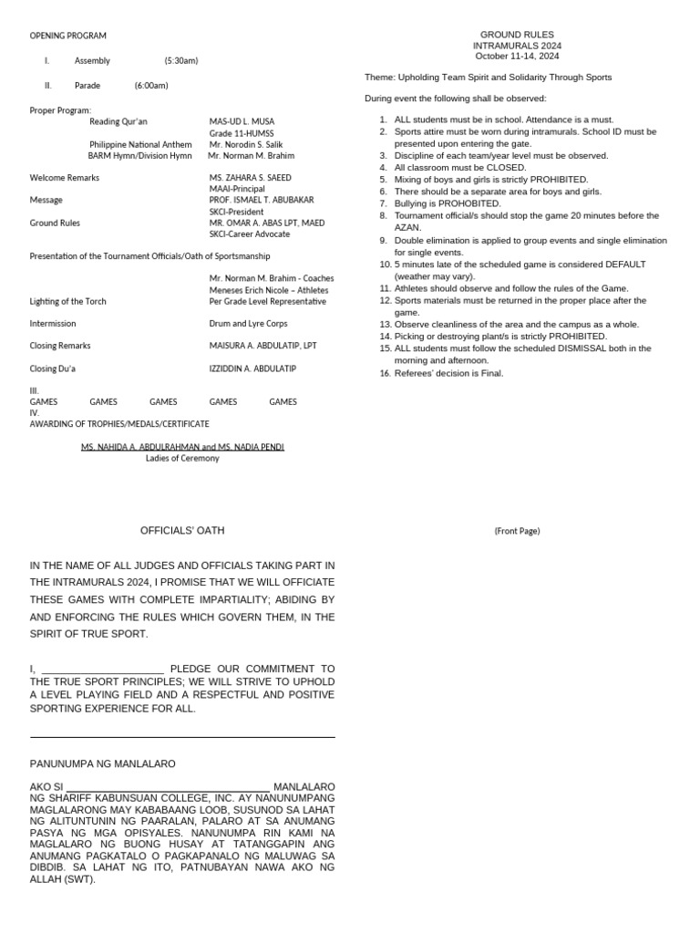 Intramurals 2024 Program and Rules | PDF