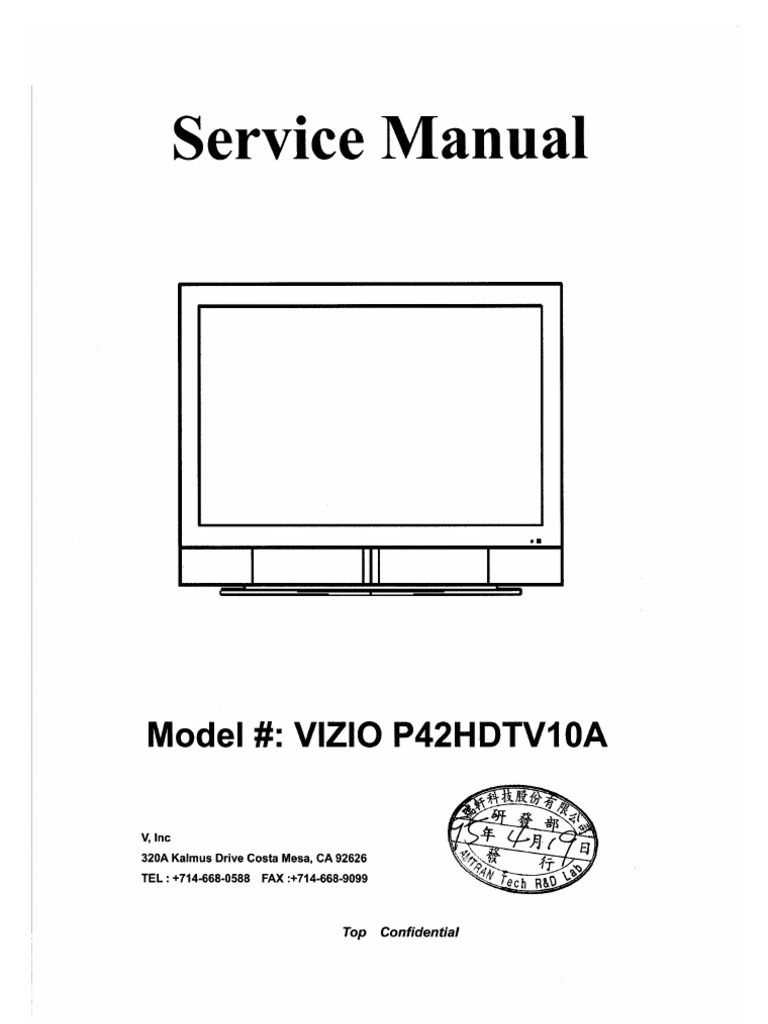 Vizio P42hdtv10a Service Manual, PDF, Video