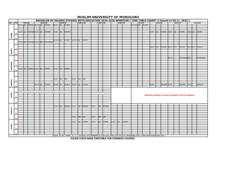 Bied Draft 2 Mum Time Table 2024.2025 | PDF