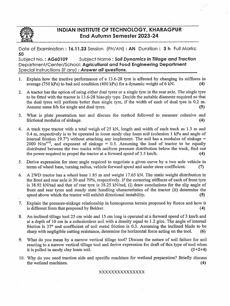 AG60109 - Soil Dynamis in Tillage and Traction - EA - 2023 | PDF
