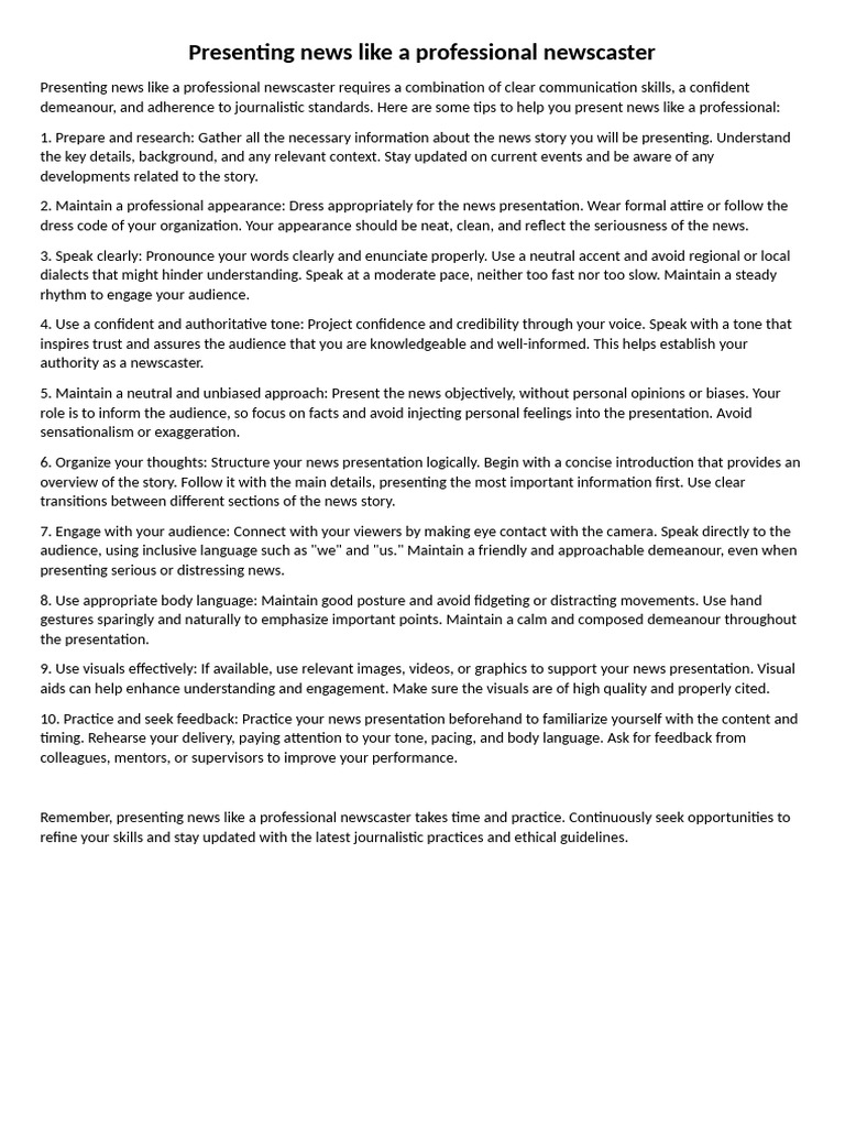 Presenting News Like A Professional Newscaster | PDF | News | Communication