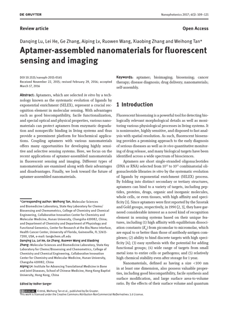 Aptamer Assembled Nanomaterials | PDF | Biosensor | Ligand (Biochemistry)