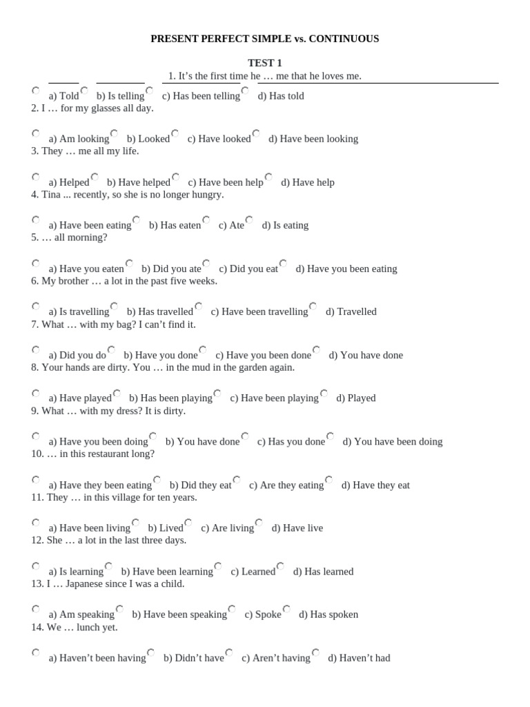 Present Perfect Simple vs. Continuous Quiz | PDF