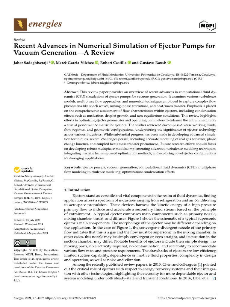 2024 Review Recent Advances in Numerical Simulation of Ejector Pumps ...
