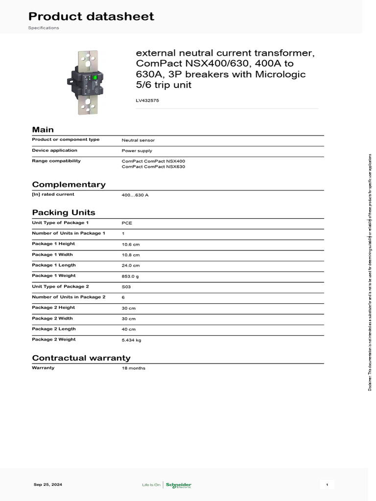 Neutral Current Transformer LV432575 | PDF | Economy And The Environment