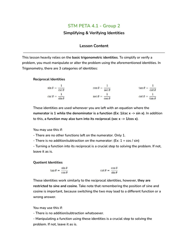 Verifying Trigonometric Identities | PDF | Trigonometric Functions ...