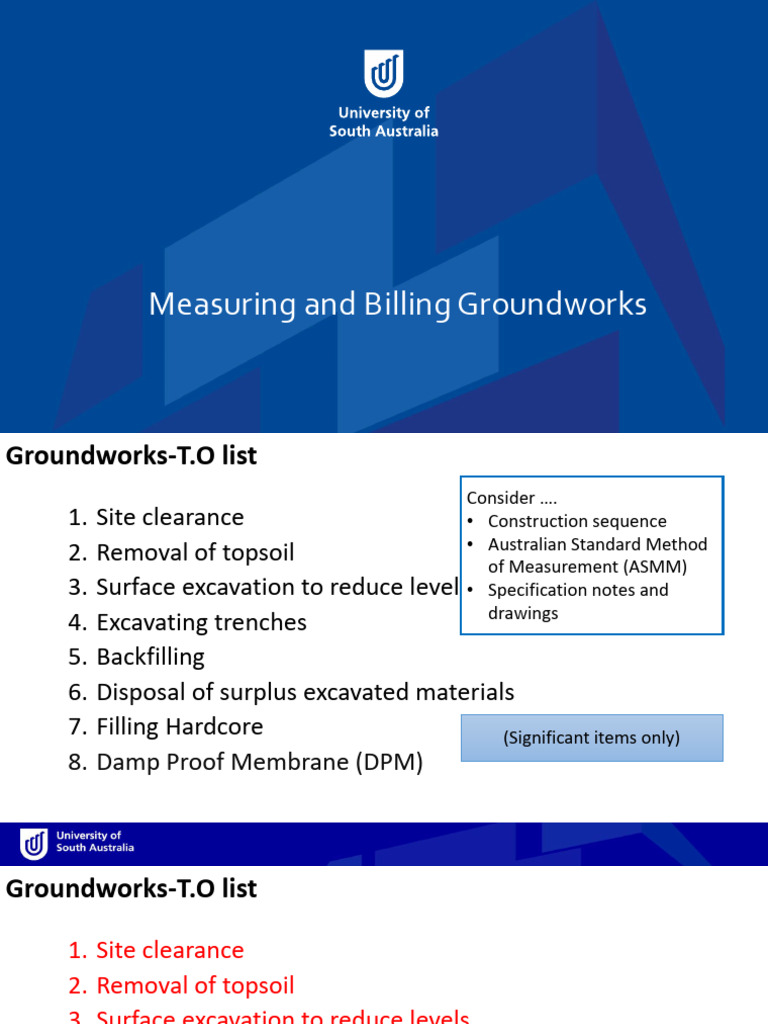 Groundworks Measurement and Billing Guide | PDF | Earth Sciences | Soil