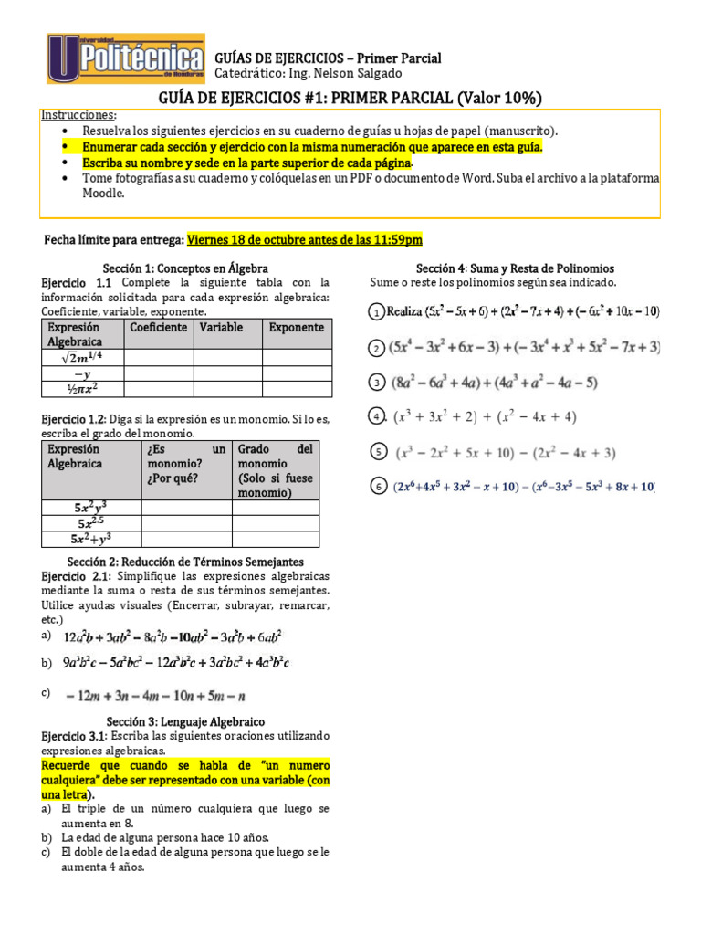 Guia de Ejercicios #1 Matemática I Primer Parcial 4P24 | PDF