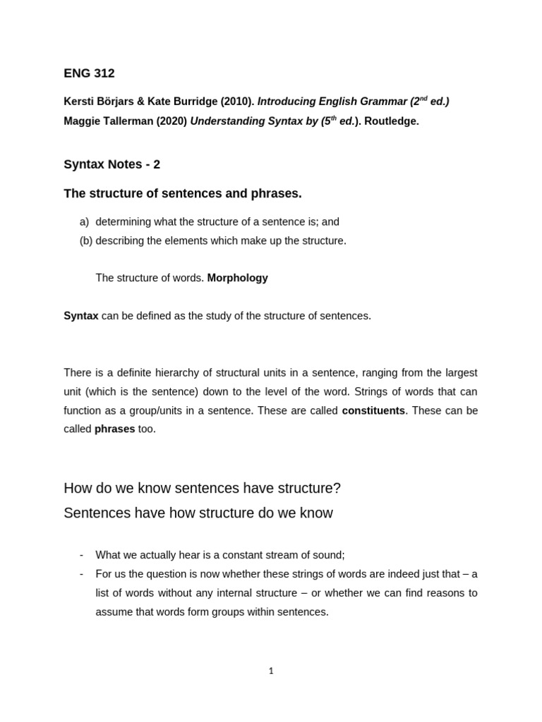 Syntax Notes 2 - Constituents | PDF | Phrase | Semantics