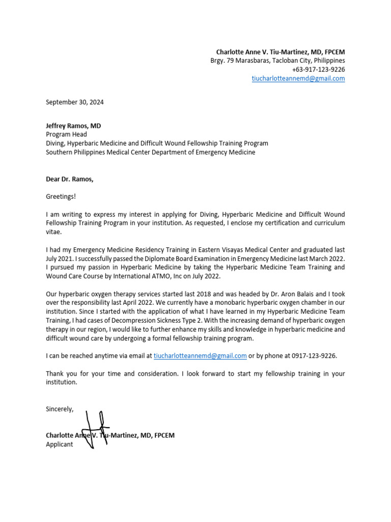 Fellowship Application for Hyperbaric Medicine | PDF
