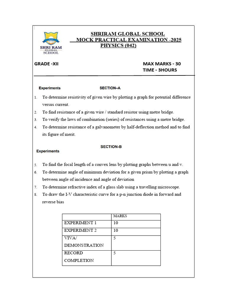 2025 Physics Mock Exam for Grade XII | PDF