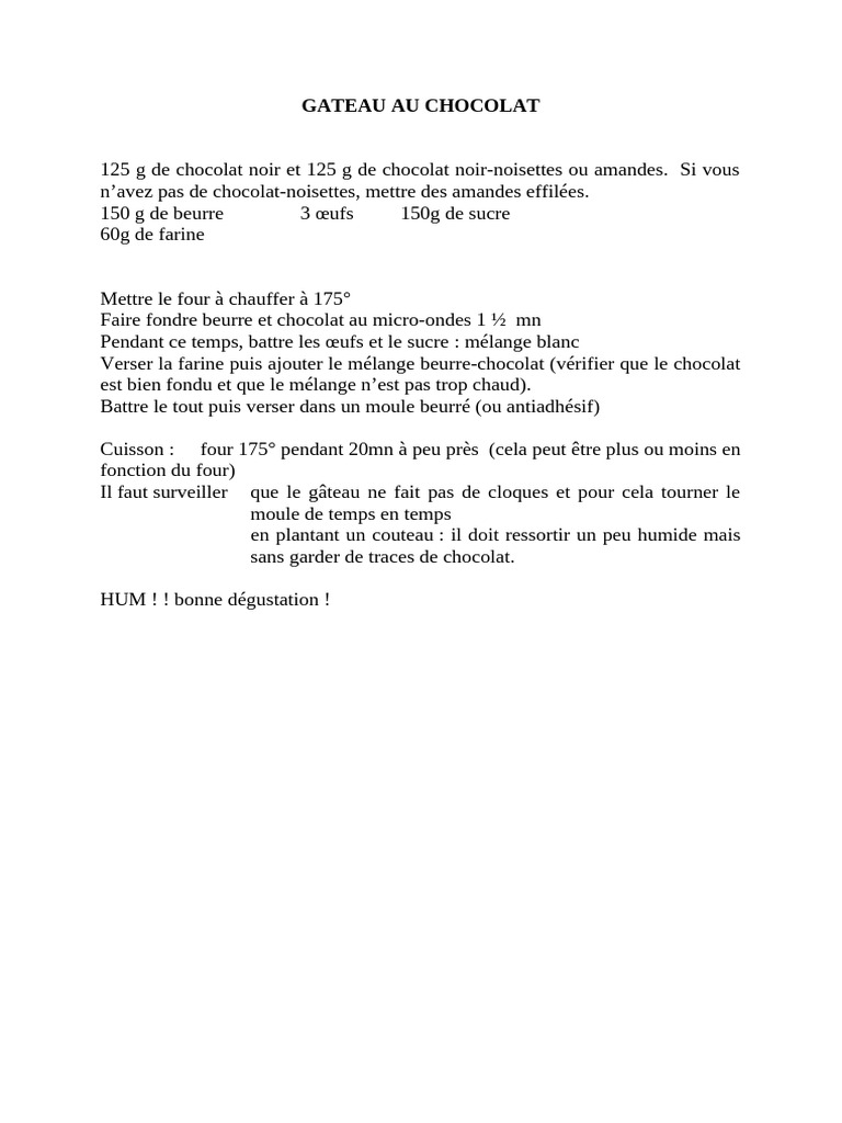 Gâteau au chocolat facile et rapide | PDF