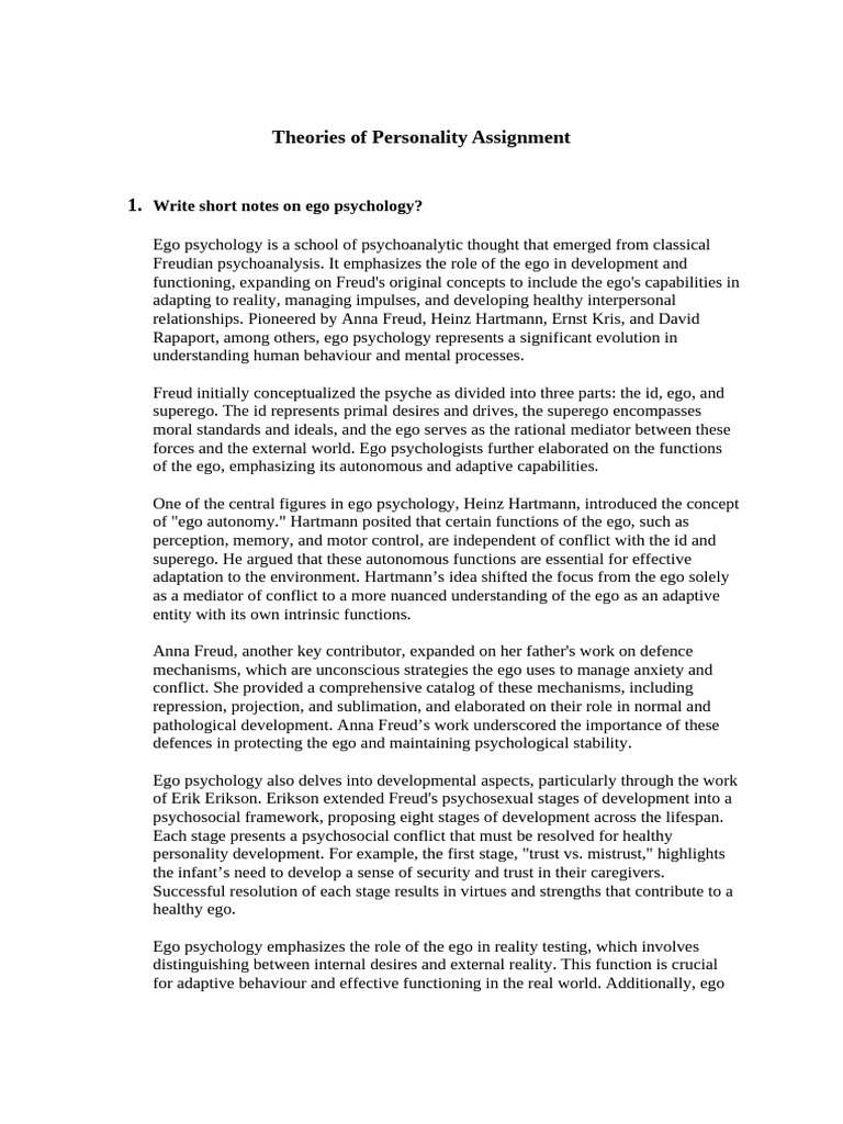 Understanding Personality Theories | PDF | Id | Existentialism