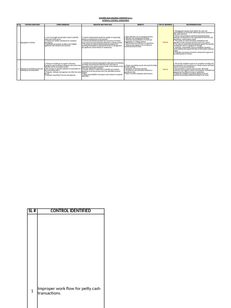 Internal Control Assessment Report | PDF | Inventory | Internal Control
