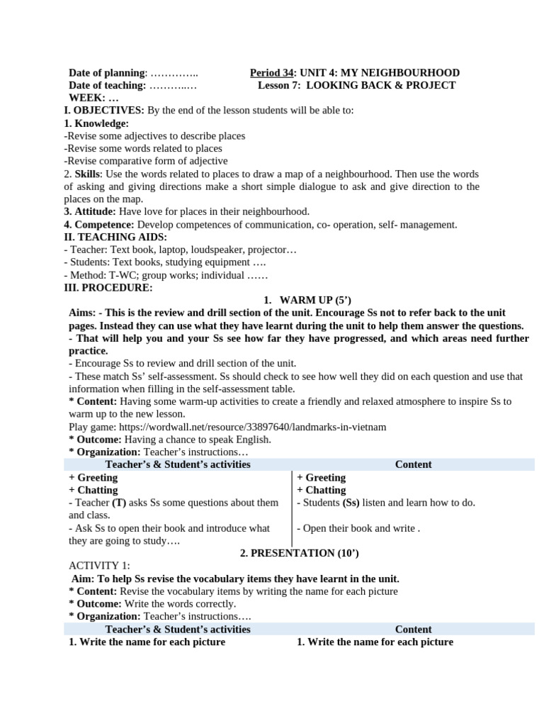 Lesson Plan: My Neighbourhood Unit | PDF | Cognitive Science | Behavior ...