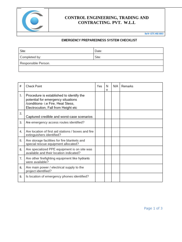 Emergency Preparedness Checklist | PDF | Emergency | Fires