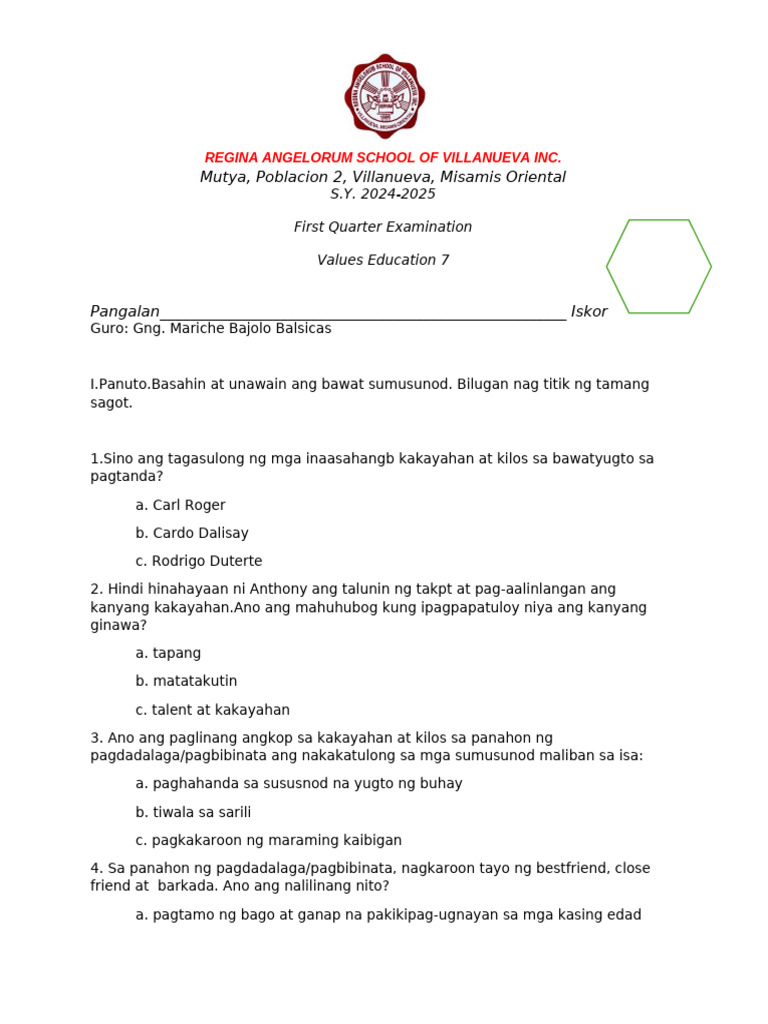 Test Paper Values | PDF