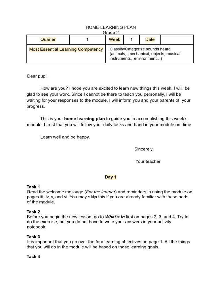 HOME LEARNING PLAN - Enderes | PDF | Learning | Cognitive Science