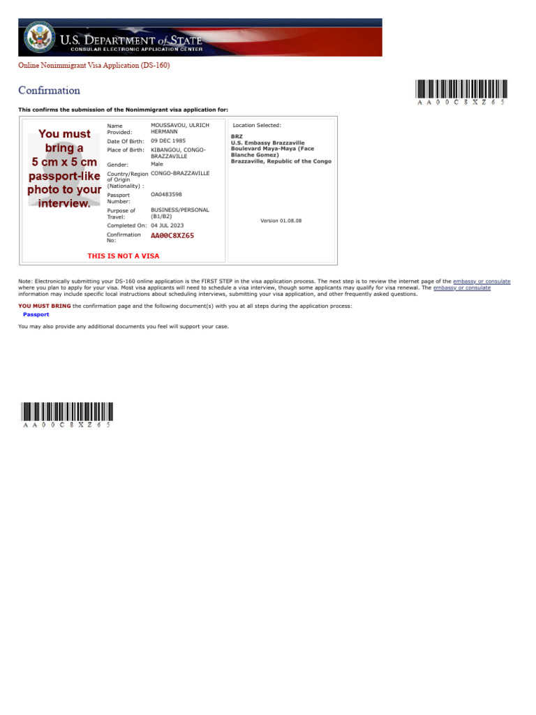 DS-160 Visa Application Confirmation | PDF | Travel Visa | Fingerprint