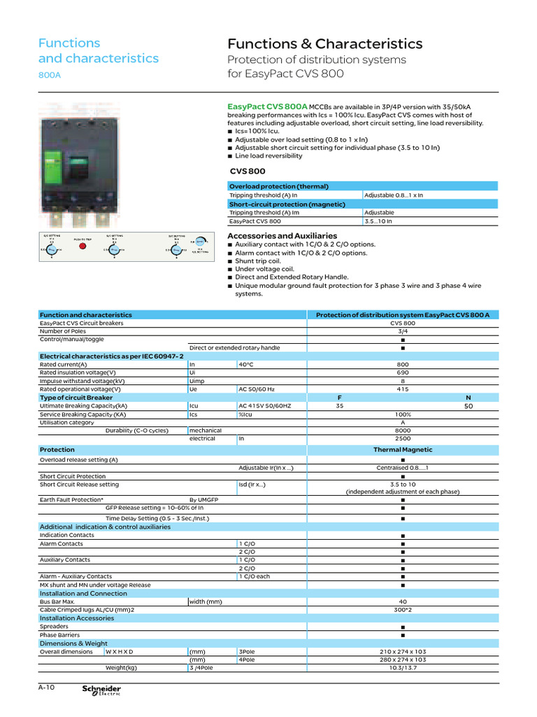 EasyPact CVS 800A Circuit Breaker Specs | PDF | Alternating Current ...