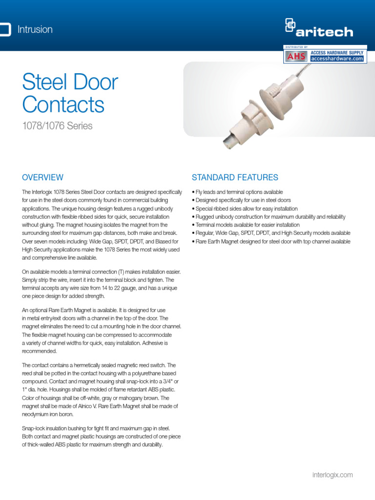 Interlogix 1078/1076 Steel Door Contacts | PDF | Switch | Magnet