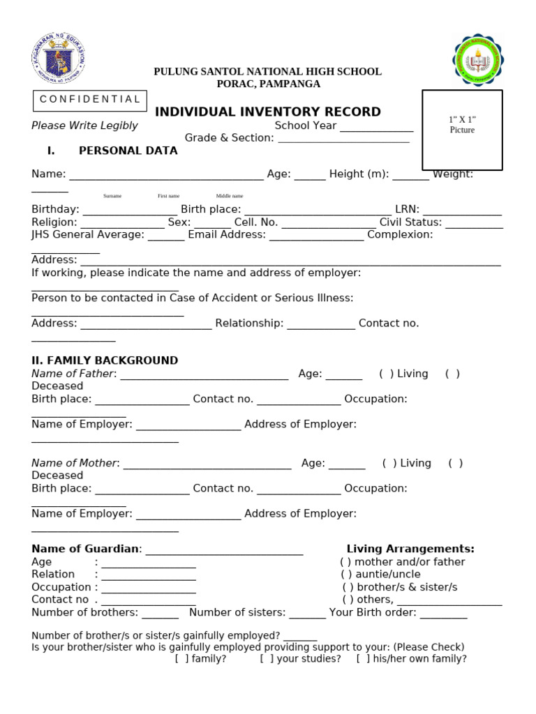 Inventory Record Pdf Psychology