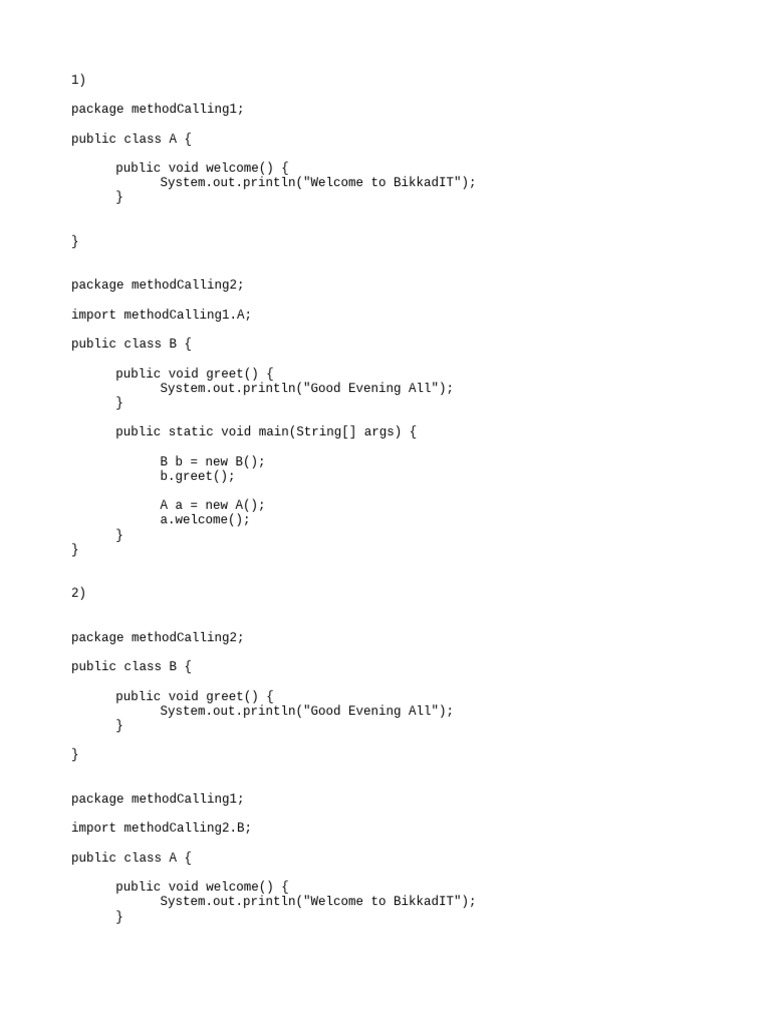 Method Calling in Diffrent PCKG | PDF