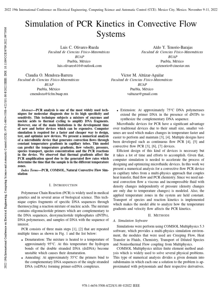 Simulation of PCR Kinetics in Convective Flow Systems | PDF ...
