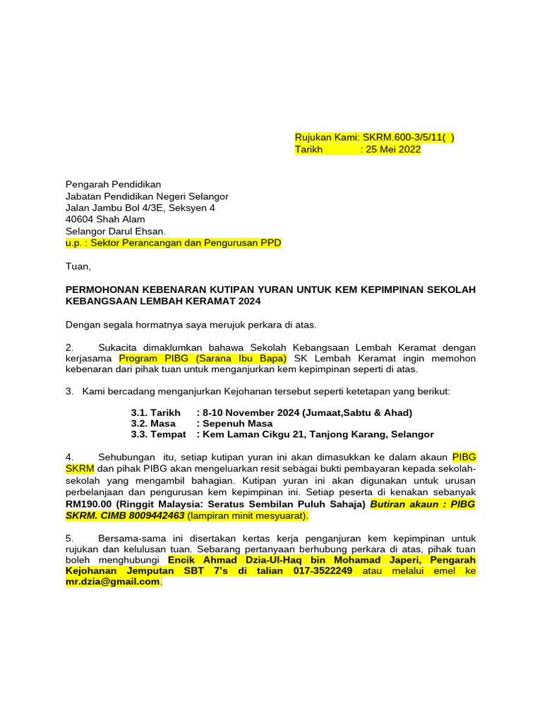 Surat Kutip Yuran Kem Kepimpinan | PDF