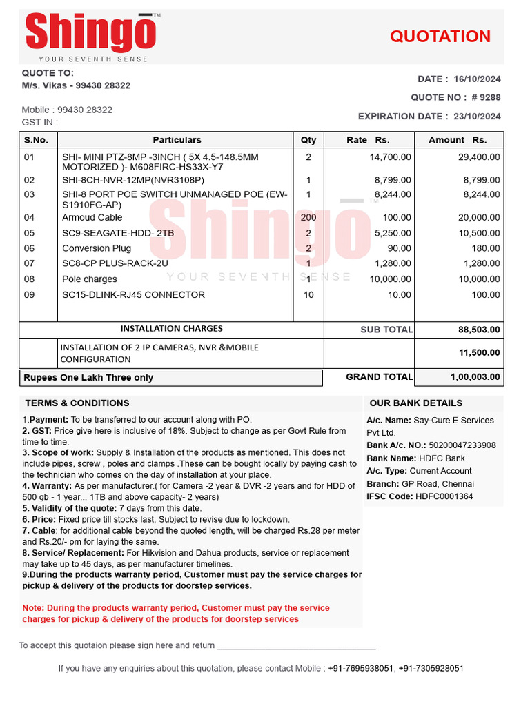 Quotation for Security System Installation | PDF | Technology & Engineering
