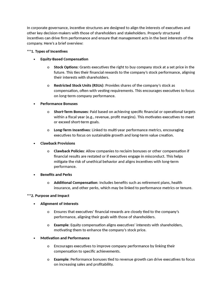 Corporate Governance Incentive Structures | PDF | Incentive | Governance