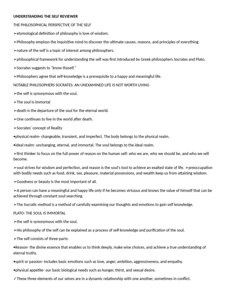 Understanding The Self Lecture Notes | PDF | Id | Philosophy Of Self
