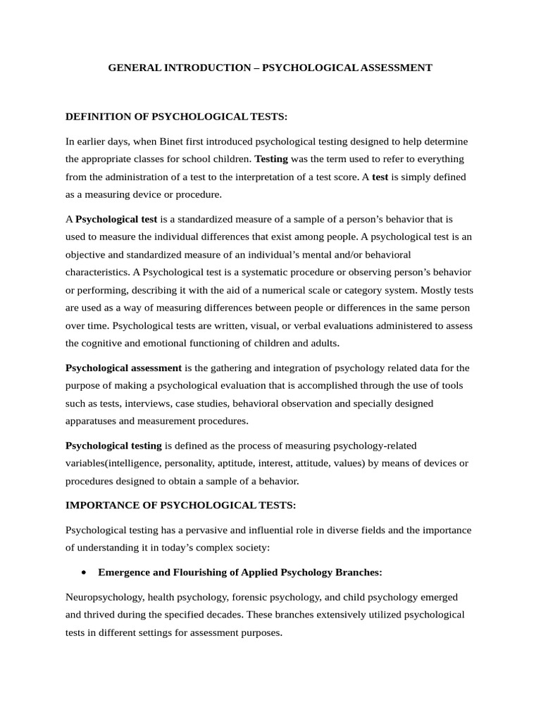 General introduction to psychological assessment | PDF | Psychological ...