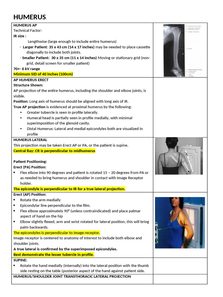 Transthoracic Humerus X-Ray Techniques | PDF | Shoulder | Anatomical ...
