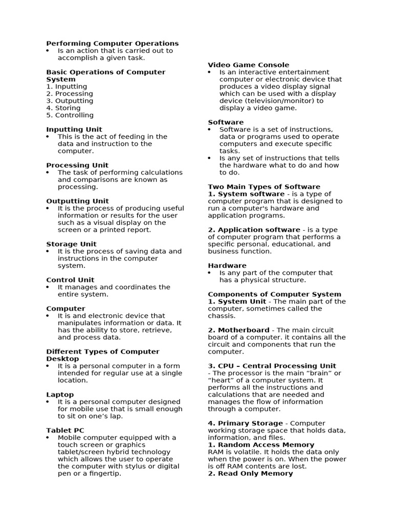 Computer Operations Overview for Grade 8 | PDF | Computer Data Storage ...