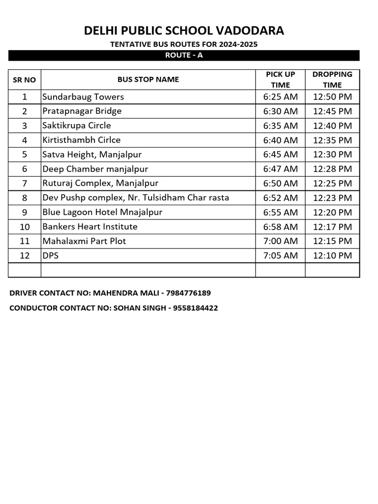 Bus Route For SAT Primary Secondary Bus Routes 202425 | PDF