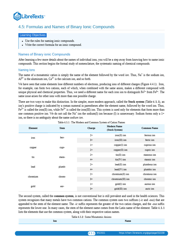 Naming and Formulas of Binary Ionic Compounds | PDF | Ion | Chemical ...