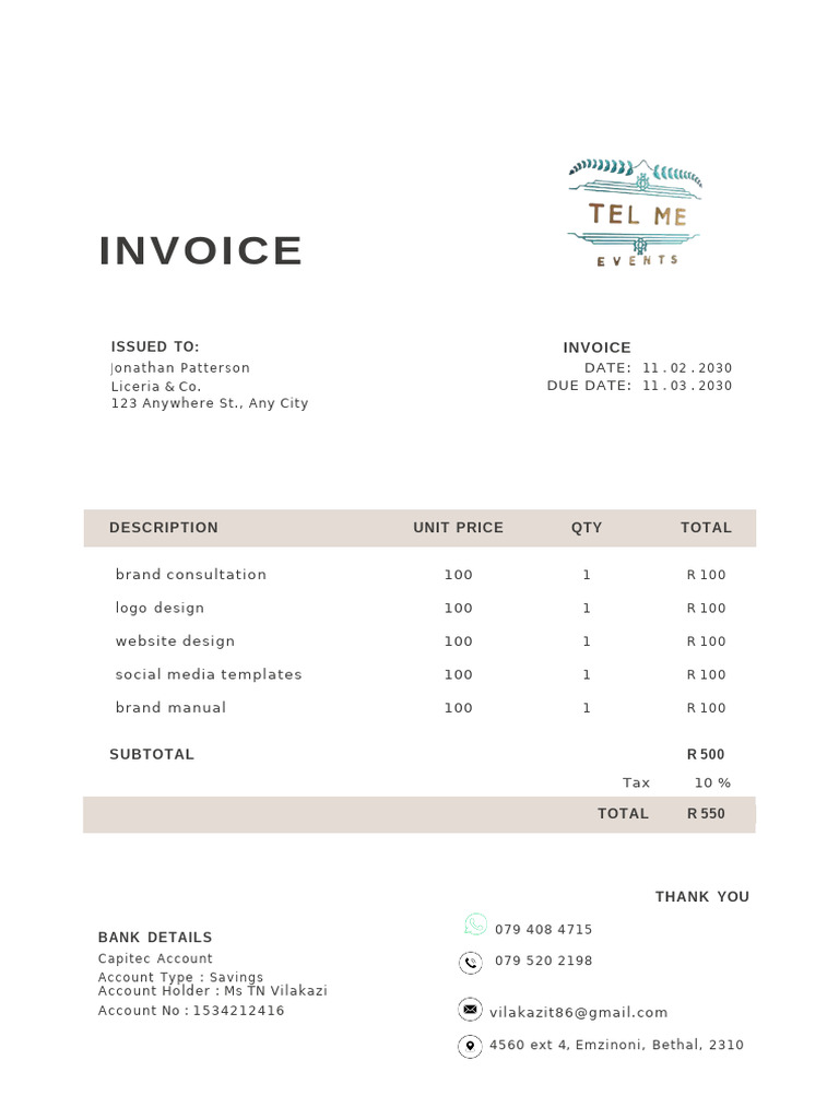 Beige White Aesthetic Simple Minimalist Invoice | PDF