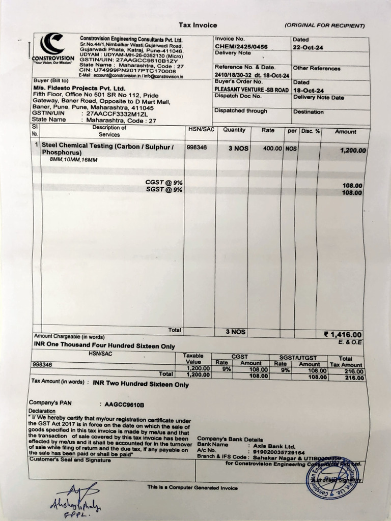 Constrovision Engineering Consultants PVT LTD - 0456 | PDF | Invoice ...