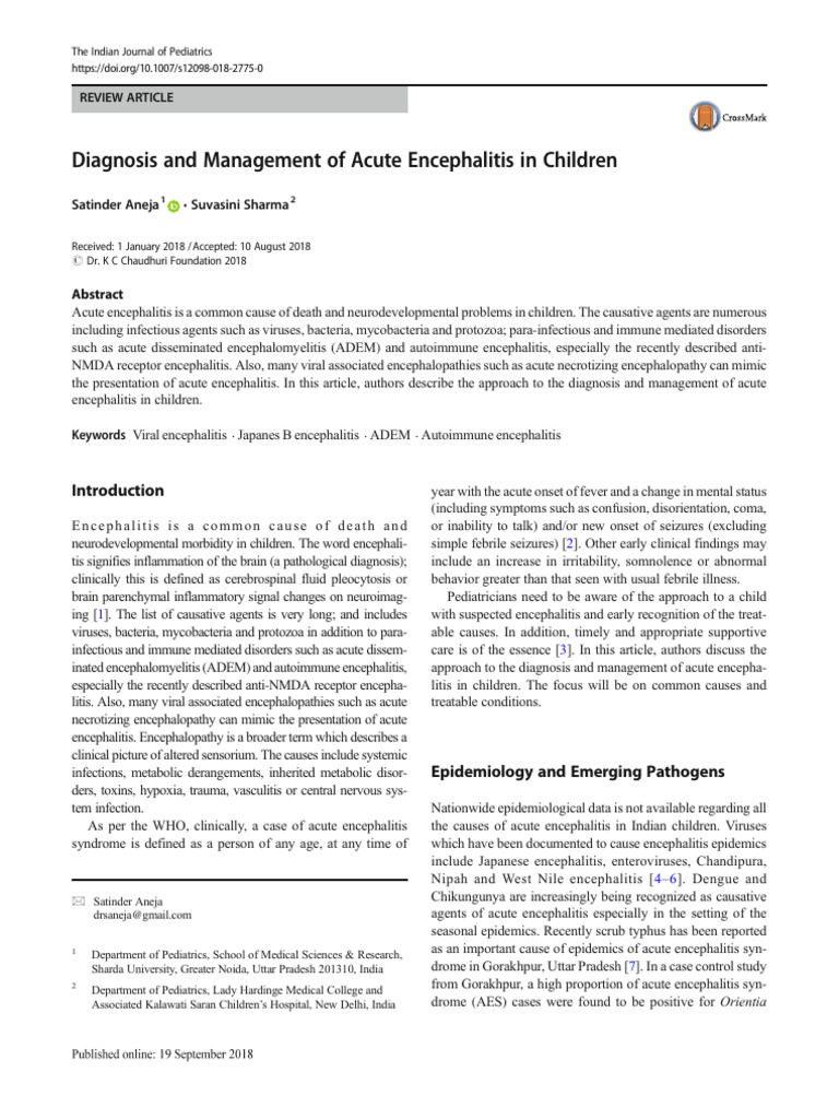 Acute Encephalitis in Children: Diagnosis & Management | PDF | Virus ...