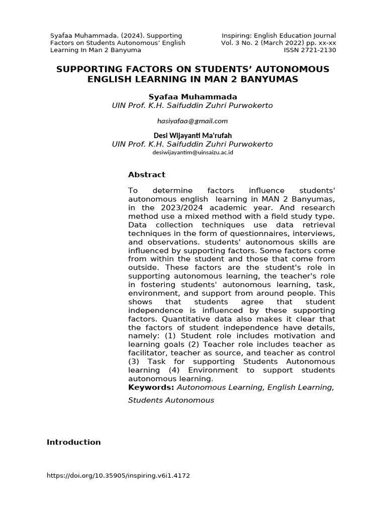 Factors Supporting Autonomous English Learning | PDF | Learning | Teachers
